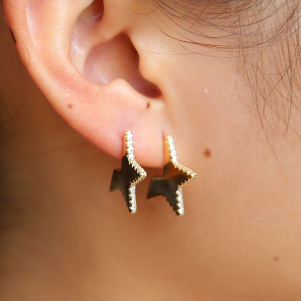 

new arrived unique design star stud star plate earring for christmas gift jewelry 925 sterling silver paved cz 210202, Golden;silver