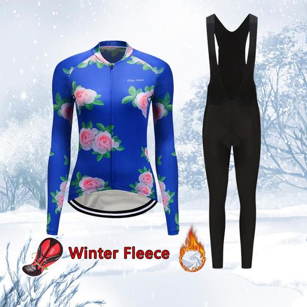 

racing sets 2021 warm winter thermal fleece road bike jersey set women cycling clothing mtb suit female bicycle clothes outfit uniform kit, Black;blue