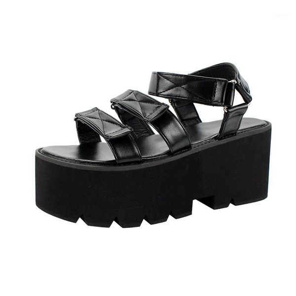 

2020 summer muffin shoes wedge heel japanese style thick bottom word sandals women heightened high heel roman shoes women1, Black