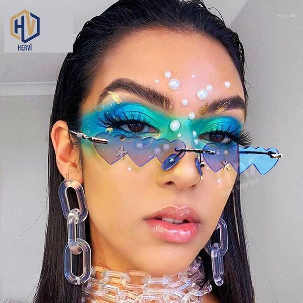 

sunglasses 2021 small rimless punk women luxury fashion red pink heart unique rectangle sun glasses for female vintage lunette1, White;black
