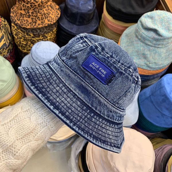 

denim fisherman's basin women's personality pasted cloth dome versatile casual hat multicolor student trend travel, Blue;gray