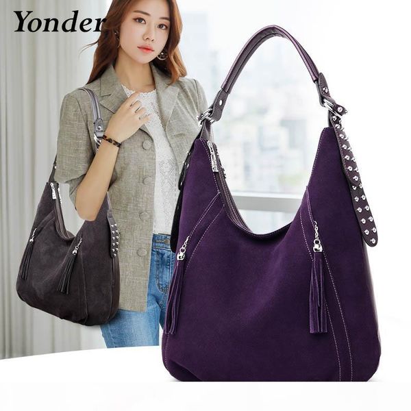 

big handbags leather suede shoulder for women 2020 black grey green trend large casual tote bag female hand tassel