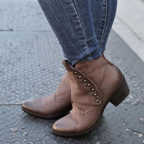 

новые женщины ботильоны женские британский pu rivet женщина boots женщина коренастый пятки черный цвет моды платформы обувь, Black