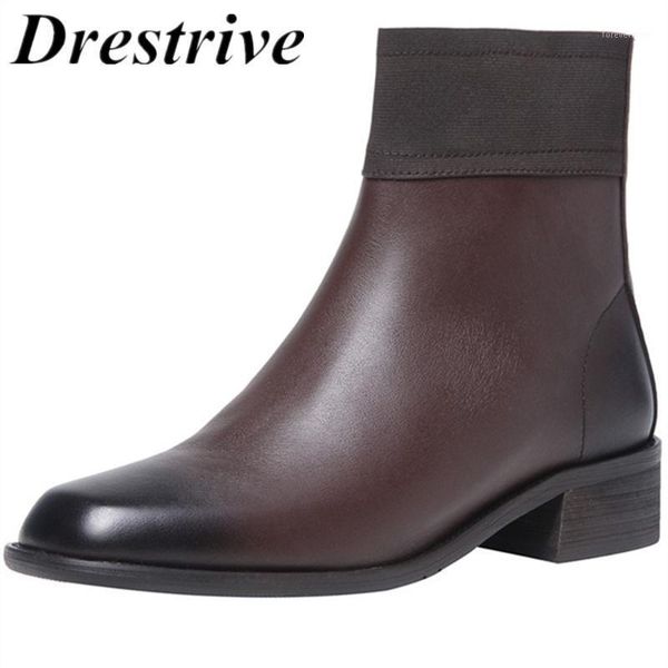 

boots drestrive woman ankle full genuine leather low heels 3.5 cm zipper female winter shoes cow spring pigskin lining1, Black