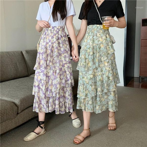 

2020 new korean style retro high waist slim irregular floral skirt women's midi skirt1, Black
