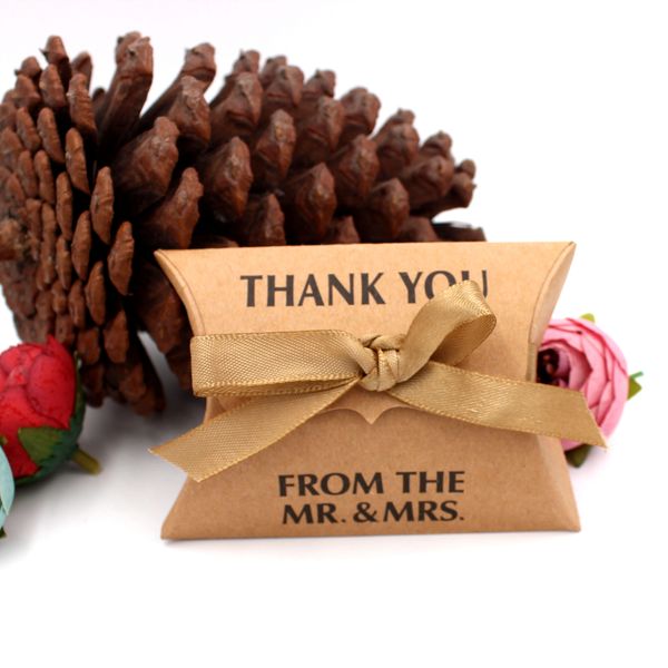 

10pcs candy box bag craft paper pillow shape wedding favor gift boxes pie party bags eco friendly packaging kraft paper box