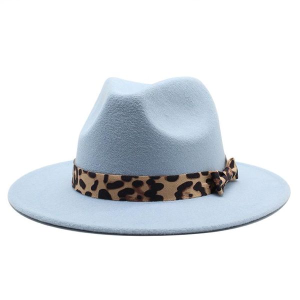 

wide brim hats winter fedora hat women leopard bowknot wool men metal belt fall vintage formal dress wedding chapeau femme felt, Blue;gray
