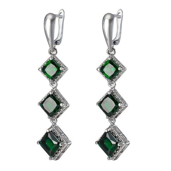 

925 sterling silver new women's fashion jewelry emerald earrings crystal zircon long tassel flower hook type earrings