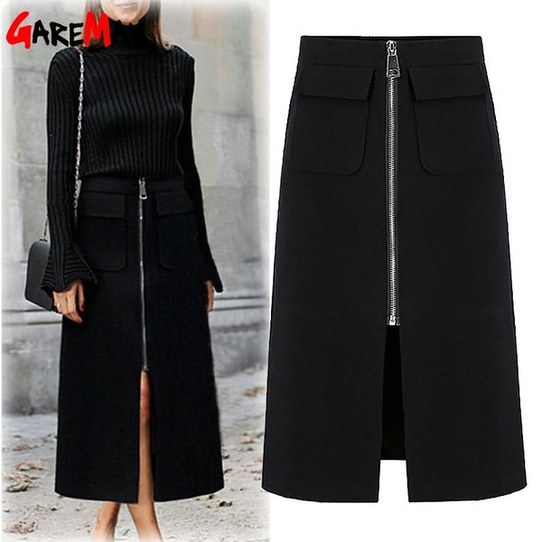 

plus size skirts for women office casual midi women's pencil skirt with zip long black skirt with high waist large size t200324