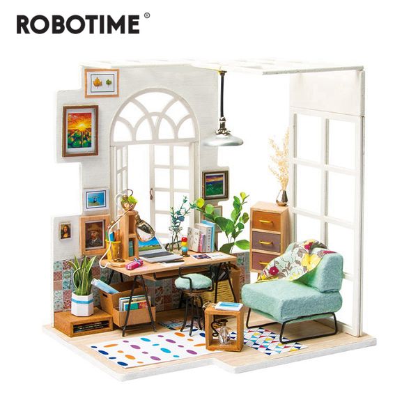 Robotime DIY Soho Zeit mit Möbeln Kinder Erwachsene Miniatur Holzpuppenhaus Modellbau Kits Puppenhaus Spielzeug Geschenk LJ200916