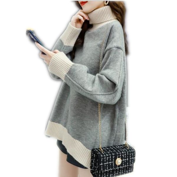 

loose turtleneck women sweater pullovers autumn winter knitted jumper long sleeve 2021 new fashion pull femme hiver t200910, White;black