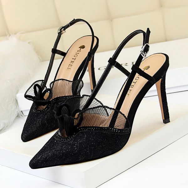 

2021 new europeans and americans of high-banquet women's fashionable high-fashion high-heeled shoes lace hollow heels ckkk, Black