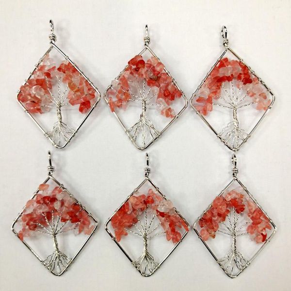 

pendants fashion tree of life watermelon red stone pendant necklace for jewelry making wisdom chakra reiki healing 6pcs women gift1, Black