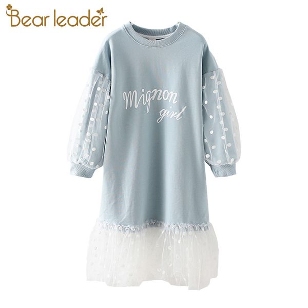 Bear Leader 4-13 anni Bambini Autunno Autunno Abbigliamento sottile Ragazza a maniche a soffio a maglia Abito patchwork Adolescente Adolescente Girls Lettera Princess Dress LJ200921