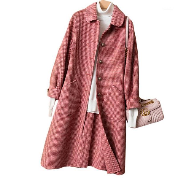 

autumn winter new plaid double-sided woolen jacket women loose korean long woolen coat womens casual overcoat f1001, Black