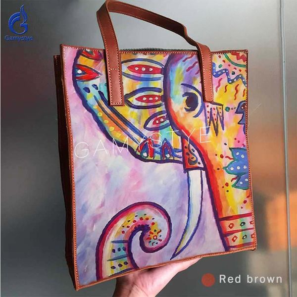 

hand paint painted graffiti art beautiful colored elephant tote luxury handbags women bags designer big capacity shopping bags