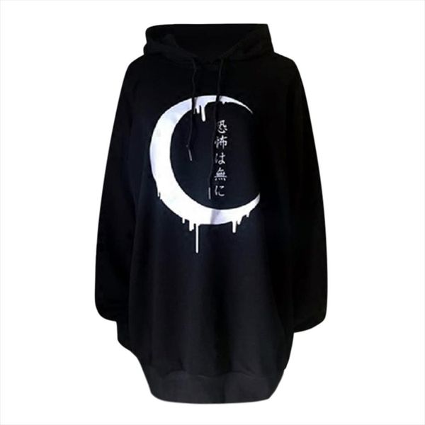 

черные толстовки punk толстовка с длинным рукавом толстовка женщинами moon печати готической одежда bf style streetwear гот осень вверх, Black
