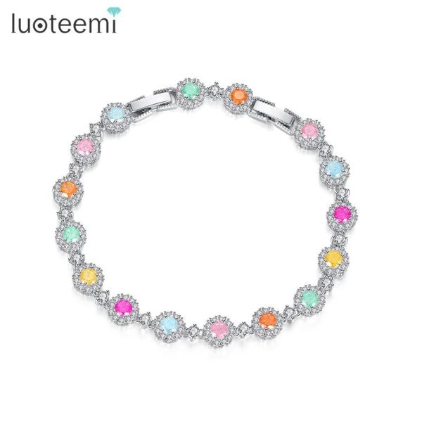 

luoteemi lovely design geometric bracelet for women party exquisite bileklik luxury cz blue or colorful jewelry christmas gift, Black