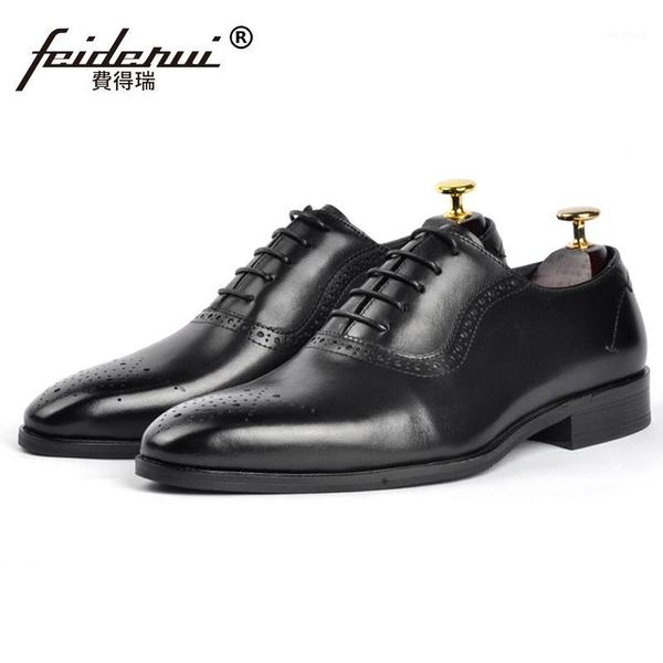 

italian man handmade party wedding shoes summer genuine leather men's pointed toe laces banquet brogue footwear gs1031, Black