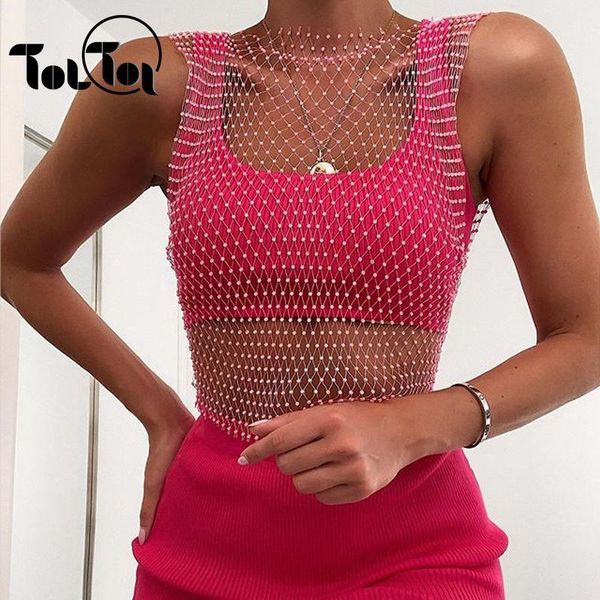 

diamonds mesh cropped tank women summer see through rhinestone mesh party club crop, White