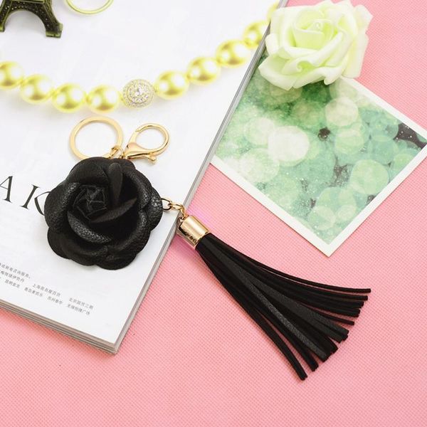 

1pcs faux leather flowers keychain tassel fringe pendant woman diy bag craft accessories tassels trim girl small gift ornament h sqcaaz