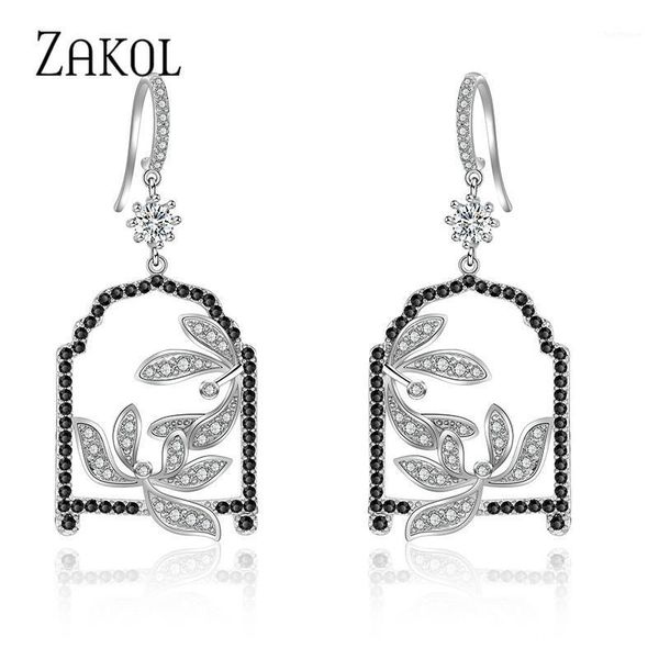 

zakol fashion delicate micro paved tiny clear cubic zirconia insect butterfly drop earrings for women fsep21261, Silver
