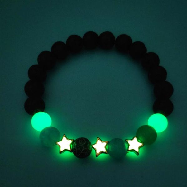

6 style luminous beads star shape bangle natural volcanic stone glowing in the dark bracelets women fluorescence jewelry, Black