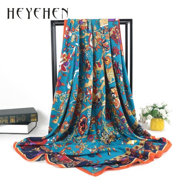

scarves 130*130cm 100% twill silk women big square scarf flower ladies shawl summer bandana hijab fashion hy110, Blue;gray