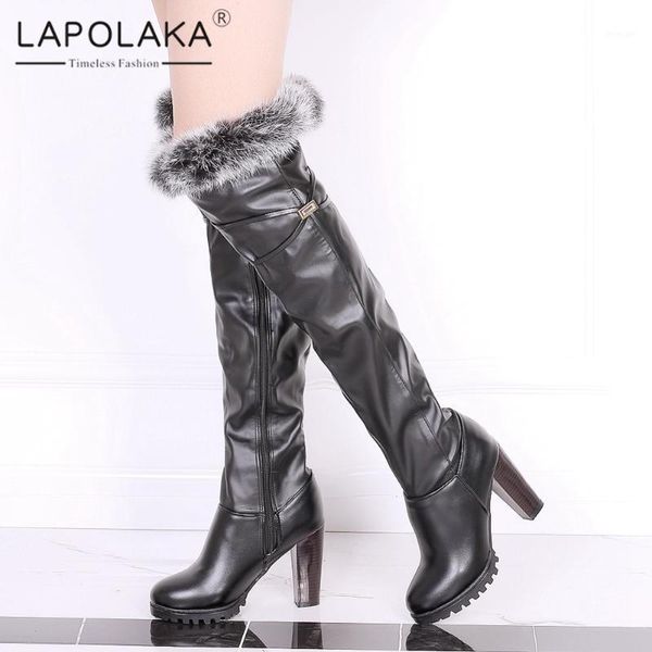 

boots 2021 lapolaka big size 45 zipper over the knee women shoes warm plush ladies matel decoration boot lady1, Black