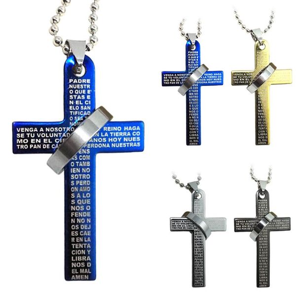 

pendant necklaces men boys stainless steel bible cross chain necklace holder, Silver