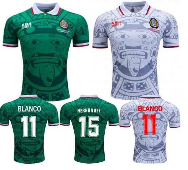 

1998 mexico retro cup classic vintage soccer jerseys hernandez 11# blanco h.sanchez ramirez home green away white football shirts, Black;yellow
