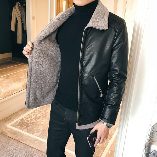 

l-5xl 2018 men hair stylist gd fashion thickened fur berber fleece leather clothing leather jacket plus size costumes1, Black
