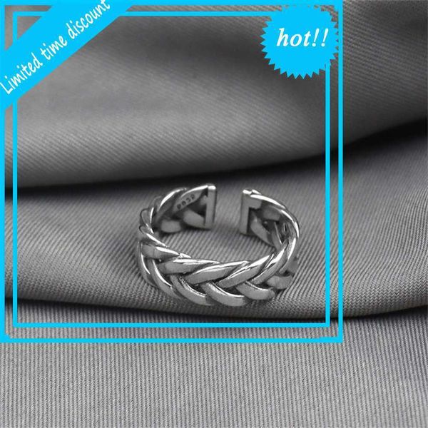 

new style chaoren old ring, hemp rope woven open ring, Silver