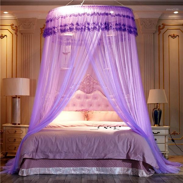 

noble purple pink wedding round lace high density princess bed nets curtain dome queen canopy mosquito nets #sw1