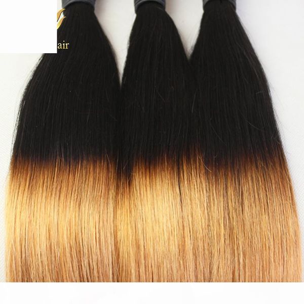 

indian brazilian malaysian peruvian virgin hair straight ombre human hair weaving two tone 1b 27 colored hair extensions, Black