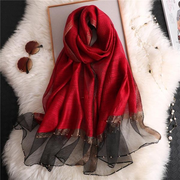 

дизайнерский бренд шарф женщин дорогого лето шелкового шарф lady шаль wrap хиджаб foulard женского бандан пашмины pearl jewel стяжка wmtyds, Blue;gray