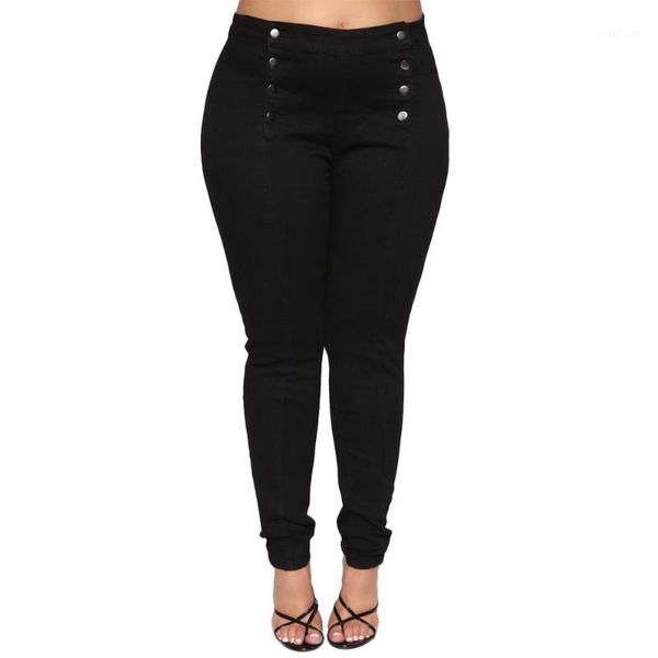 

4xl plus size jeans women high waist black denim pants female button jeans spring skinny slim calça spodnie damskie d301, Blue