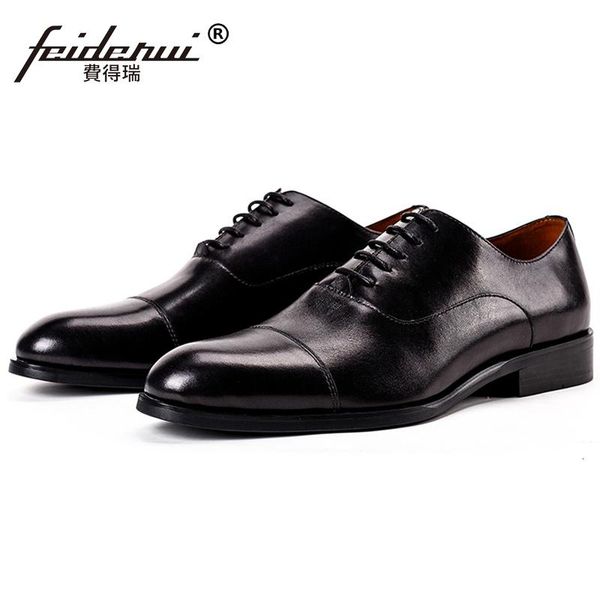 

new vintage pointed toe laces man formal dress shoes genuine leather cap toe retro oxfords wedding banquet men's flats nhs291, Black