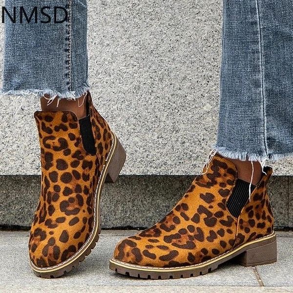 

new 2020 leopard pattern women boots fashion autumn winter pu female boots vintage fashion woman's ankle boot feminina #zu5j, Black