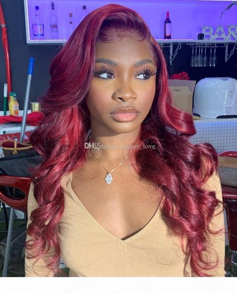 

8a beauty malaysian 100% human hair lace front wig loose wave lace wig pre plucked #99j full lace wigs hair with baby hair, Black;brown