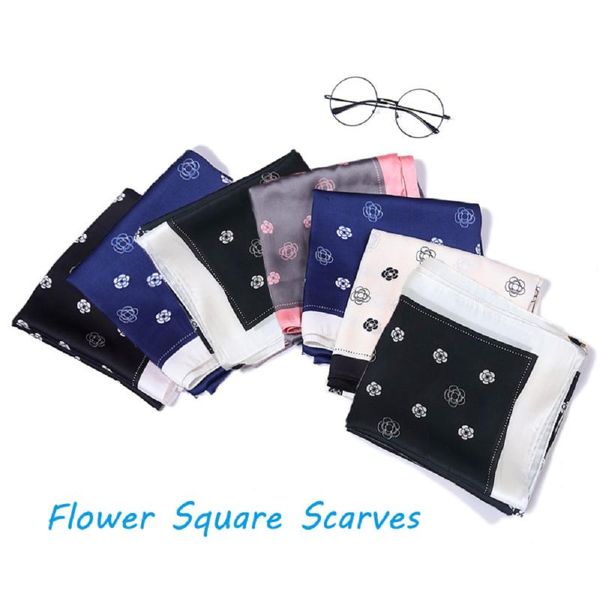 

scarves fashion women scarf striped flower print pure satin silk shawl scarfs foulard square head wraps, Blue;gray