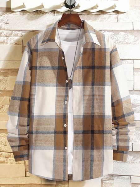 

men plaid print shirt without m8ot#, White;black