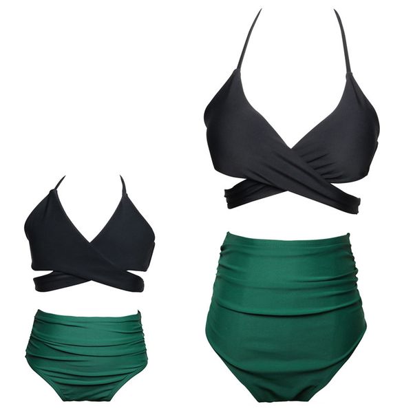 

2021 new swimwear parent-child swimsuit two pieces high waist women bikinis crop lady kids girls bikini beachwear bandage