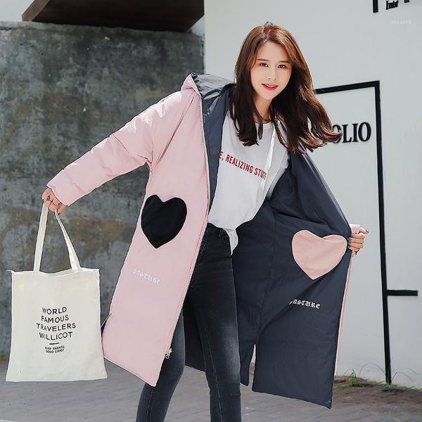 

nice heart pocket design women's long winter jacket women's warm both sides drag hooded parka down cato reindeer jacket1, Black