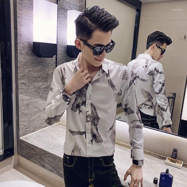 

animal print tuxedo shirt men autumn new streetwear men shirts long sleeve all match slim fit mens casual shirt 3xl-m1, White;black