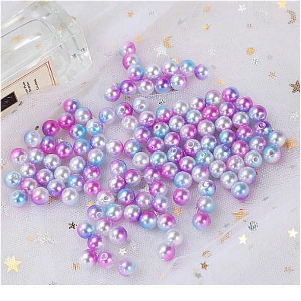 

8mm / 50pcs /abs straight hole pearl two-color beads three-color beads gradient color headdress earrings diy jewelry acc qyldrm