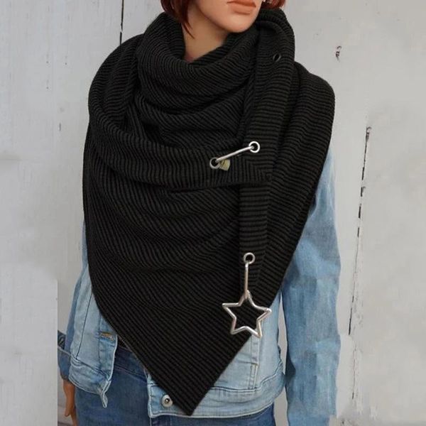

fashion new ladies winter leisure warmth thick scarf with star solid color women shawl decoration knitting, Blue;gray