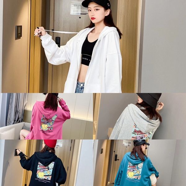 

dtm8s hoodie cardigan sweater mid-length back cartoon zipper wool bc large size autumn new bat sleeve women's hoodie women's inter, Black