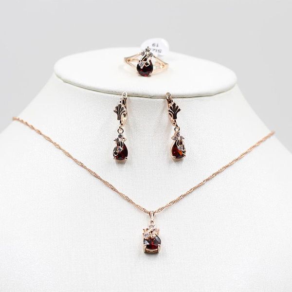 

rose gold tri-color zircon earrings necklace ring set bride 585 gold necklace earrings ring stylish ladies holiday party jew, Silver