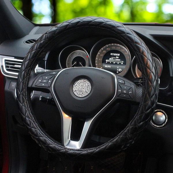 

diamond car steering wheel covers rhombus leather steering wheel cover anti slip classic black car styling interior accessories
